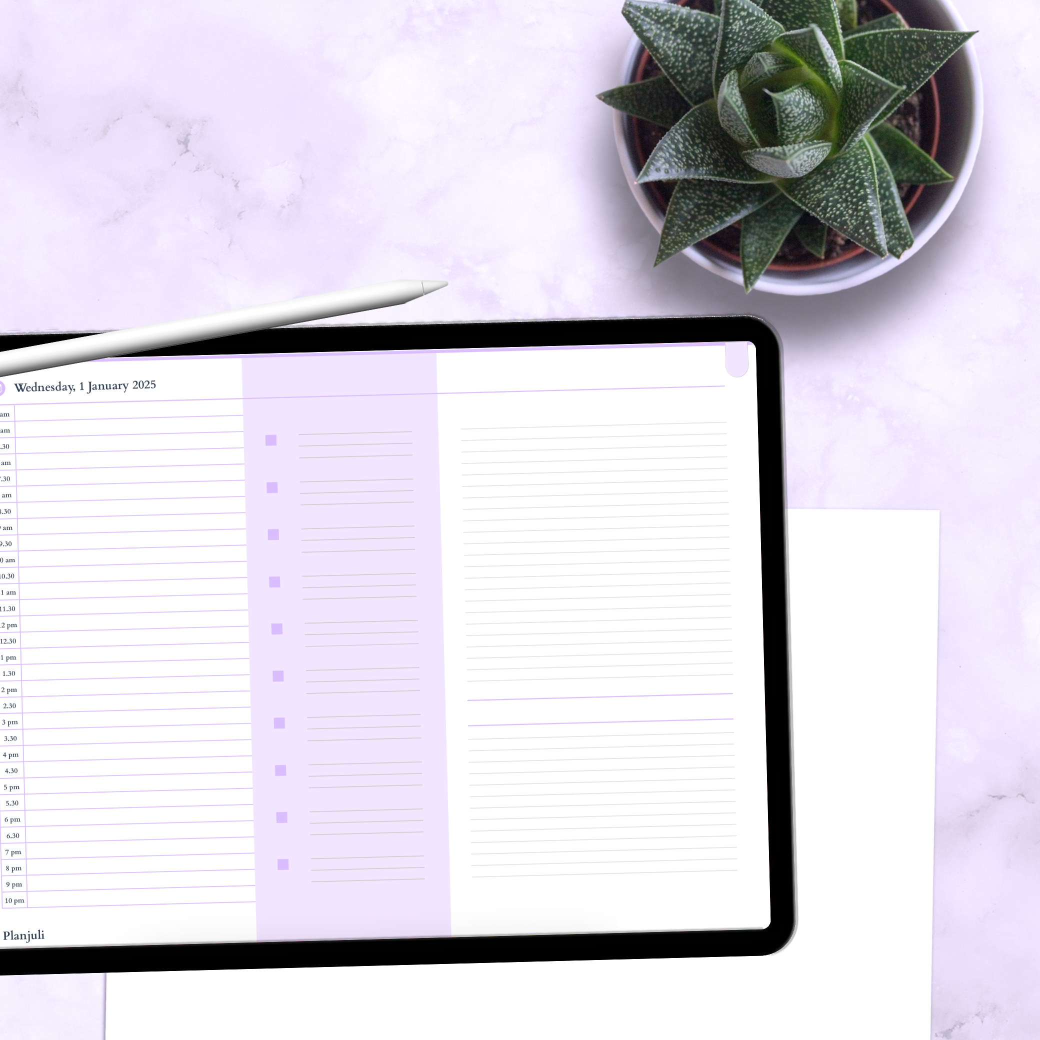 Digital planner daily spread in Planjuli Digital Planner Luminous Lilac version