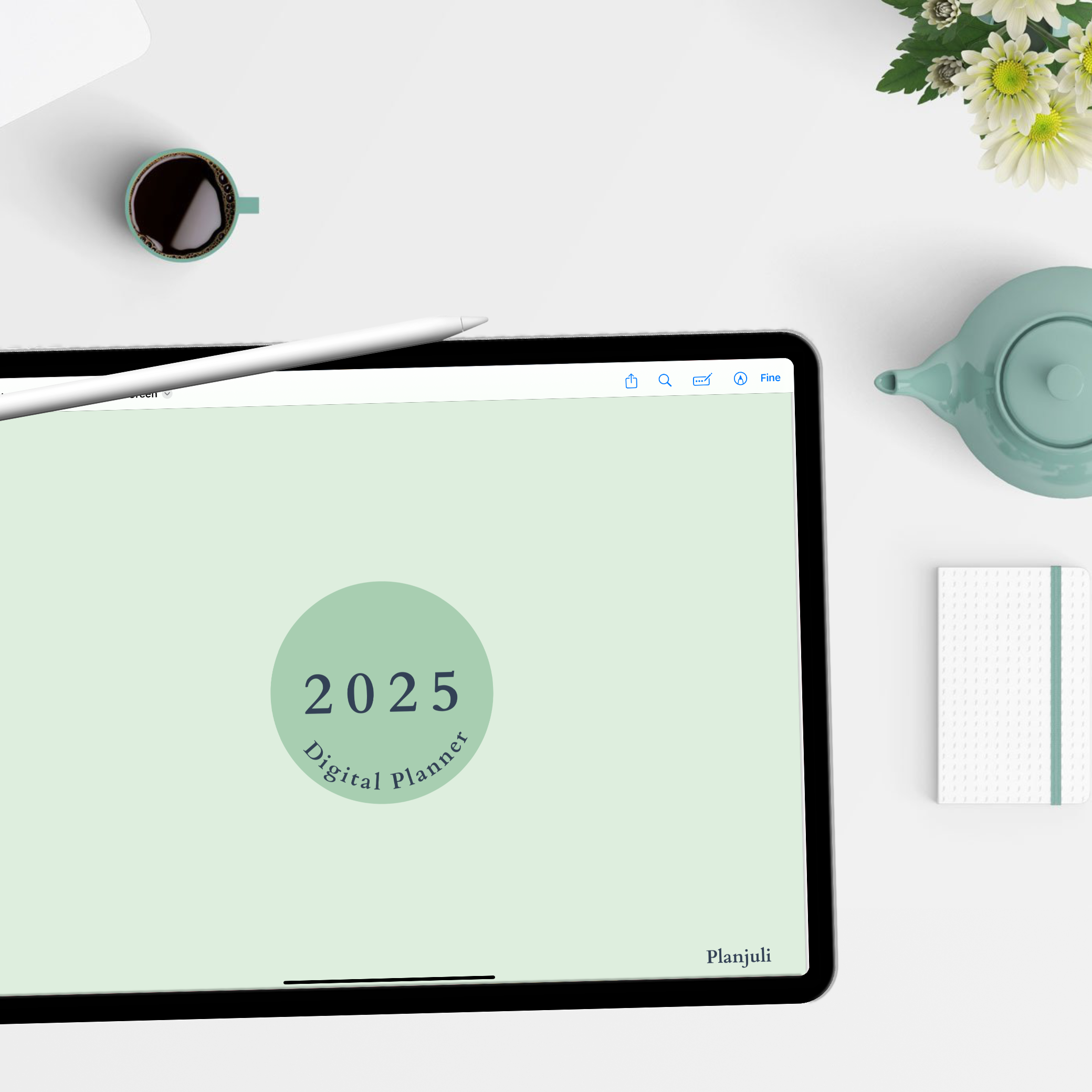 Digital Planner 2025 by Planjuli, in a pastel green colour palette