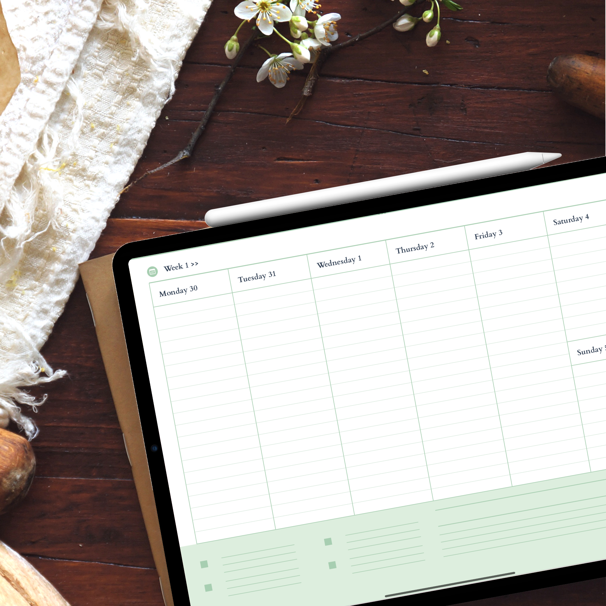 Digital planner weekly spread with hyperlinks