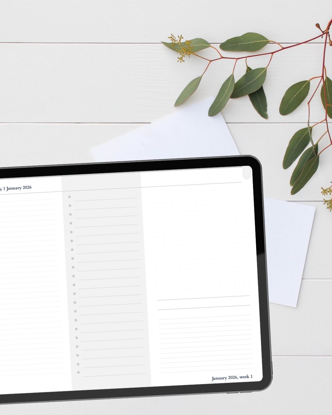 Daily pages of Planjuli 2026 Monochromatic Digital Planner with daily layout for daily planning, to-do lists and notes on Goodnotes and digital planning apps