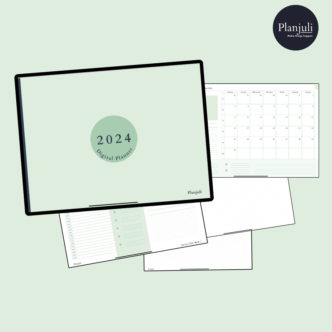 Digital Planner 2024 by Planjuli, in a pastel green colour