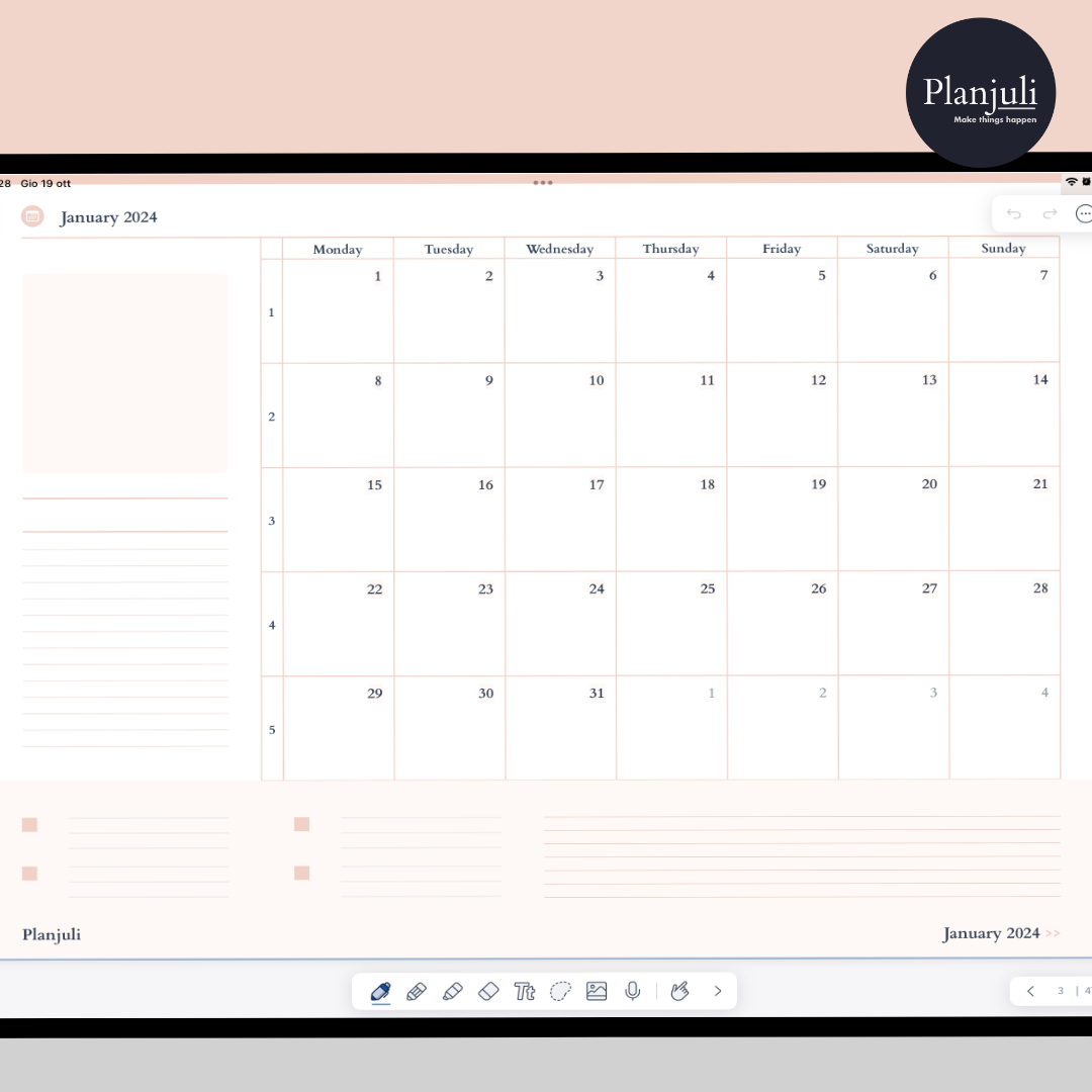 Digital Planner 2024 monthly spread in a warm neutral palette called Ivory Sumposium
