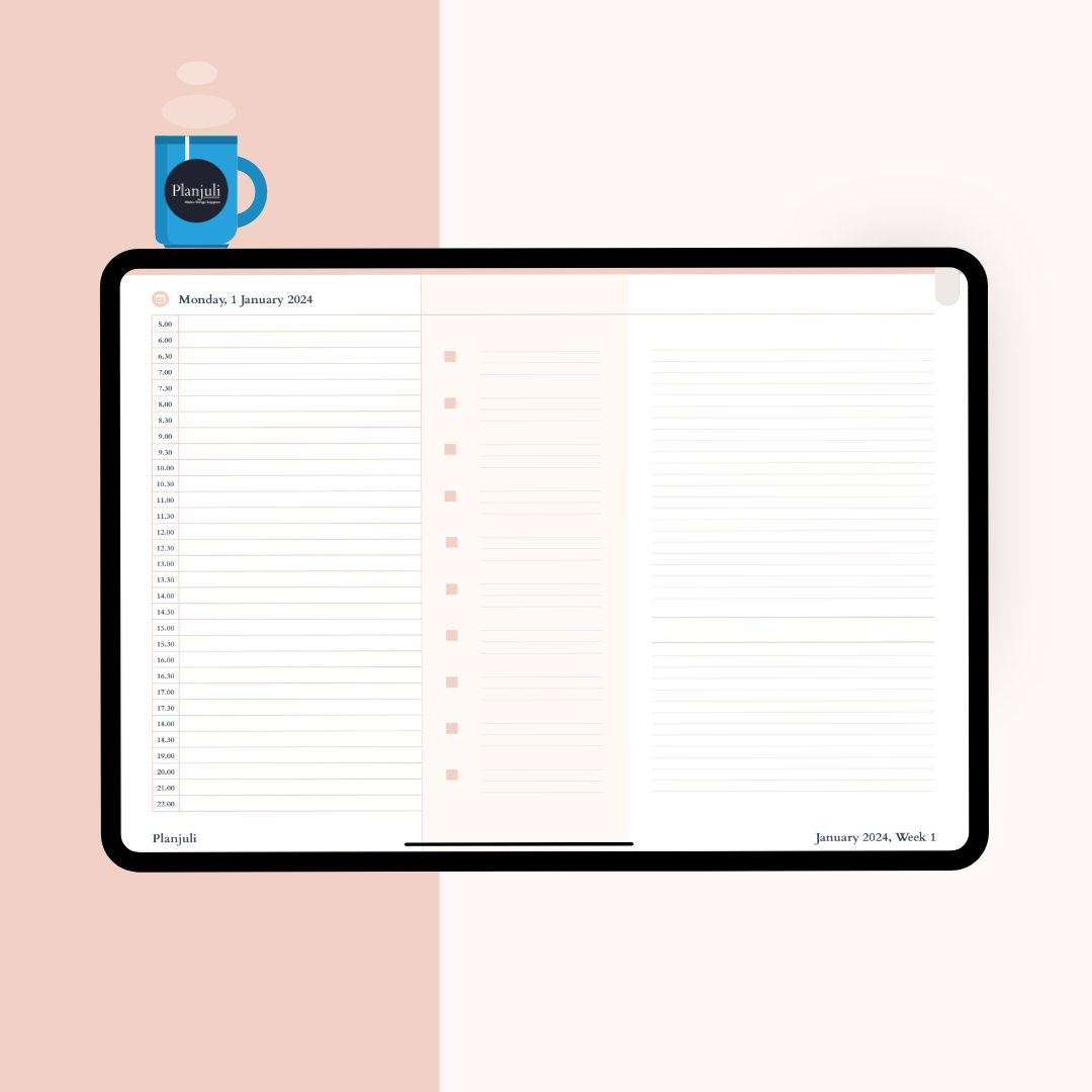 Digital planner complete with hyperlinks, available for Goodnotes and any other PDF-markup app.