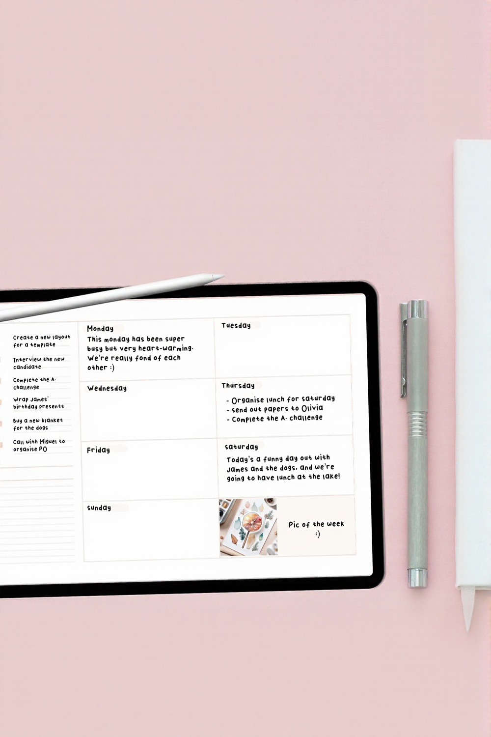 Planjuli's signature weekly template planner