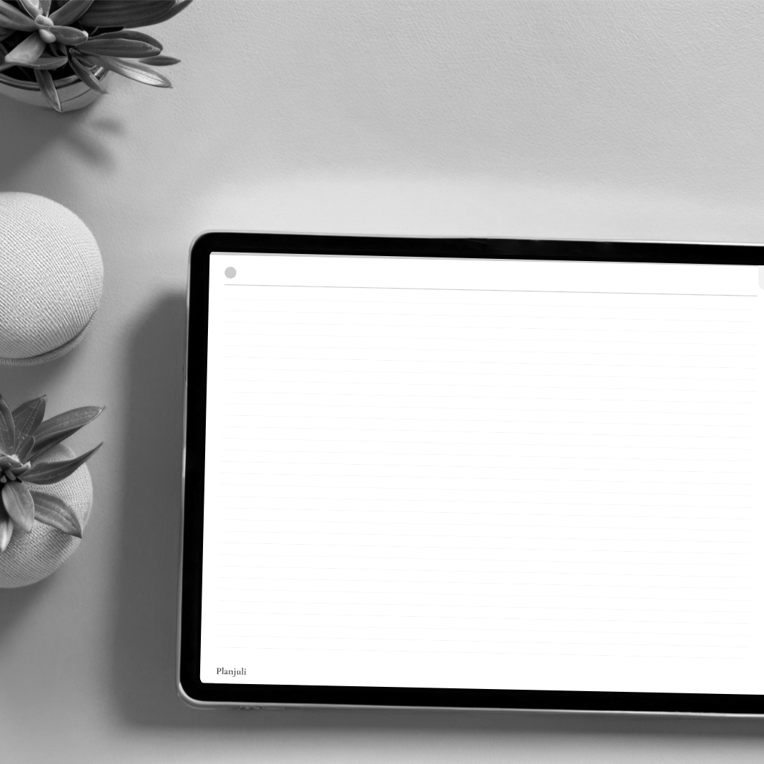 Blocco appunti a quadretti, a righe e a punti nell'agenda digitale Planjuli 2025, versione monocromatica