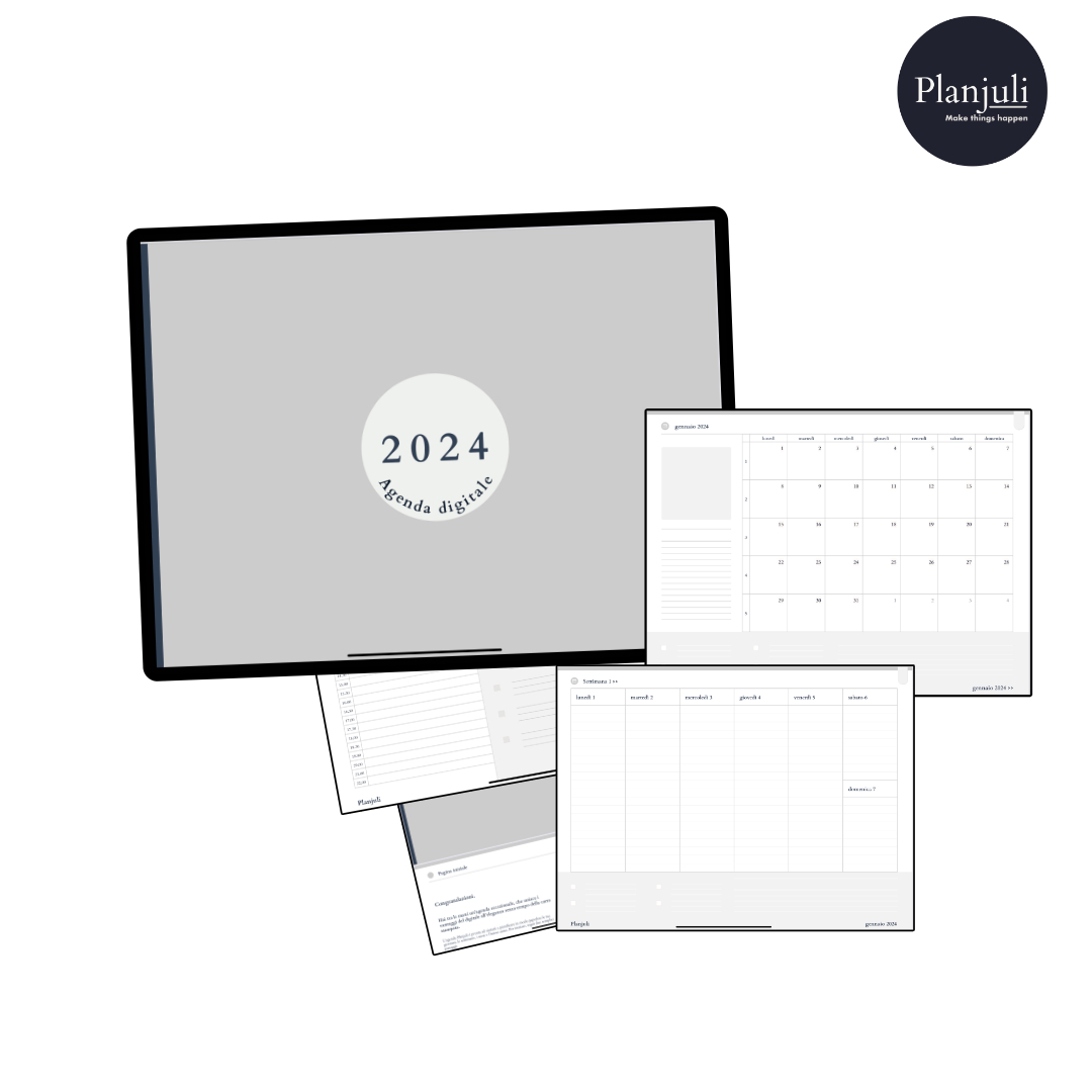 Planner Digitale 2024 di Planjuli, disponibile in una palette neutra monocromatica per il massimo dell'eleganza