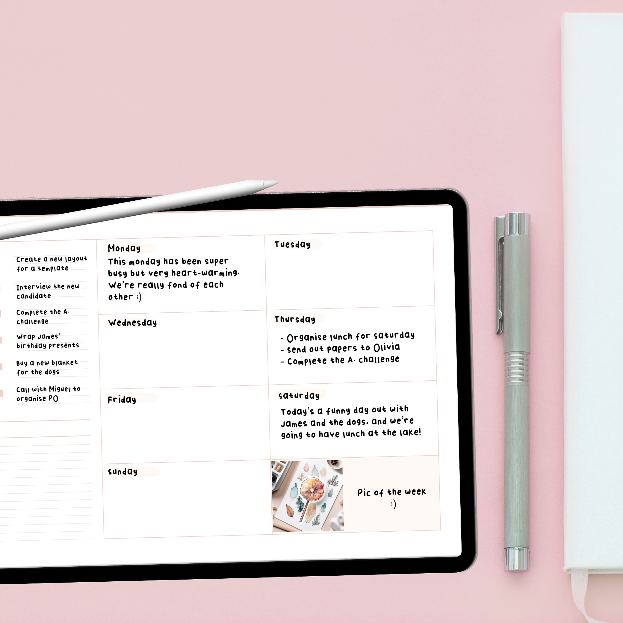 Template PDF digitale per planning settimanale, in rosa tenue