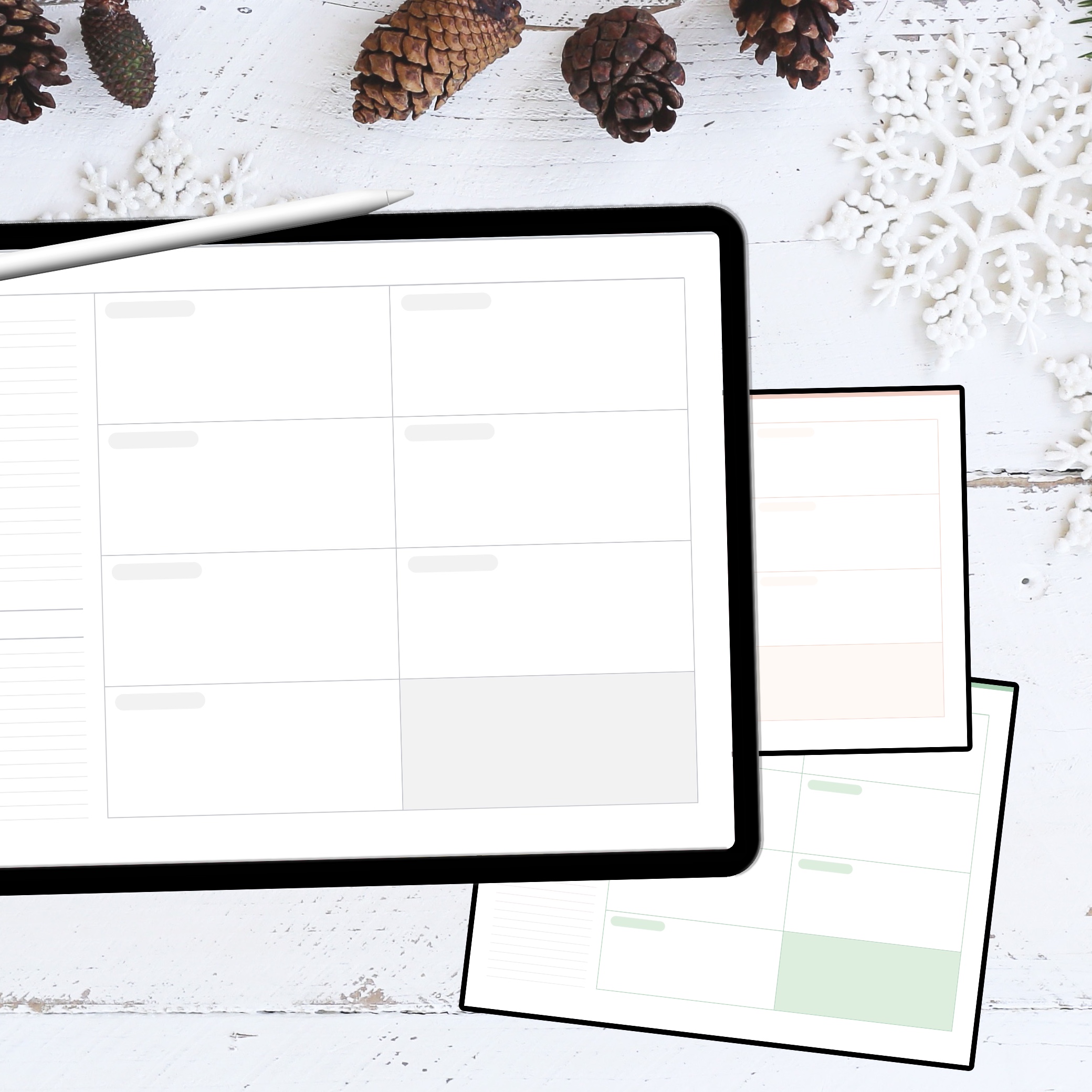 One page PDF template, weekly planner in three sophisticated colour palettes